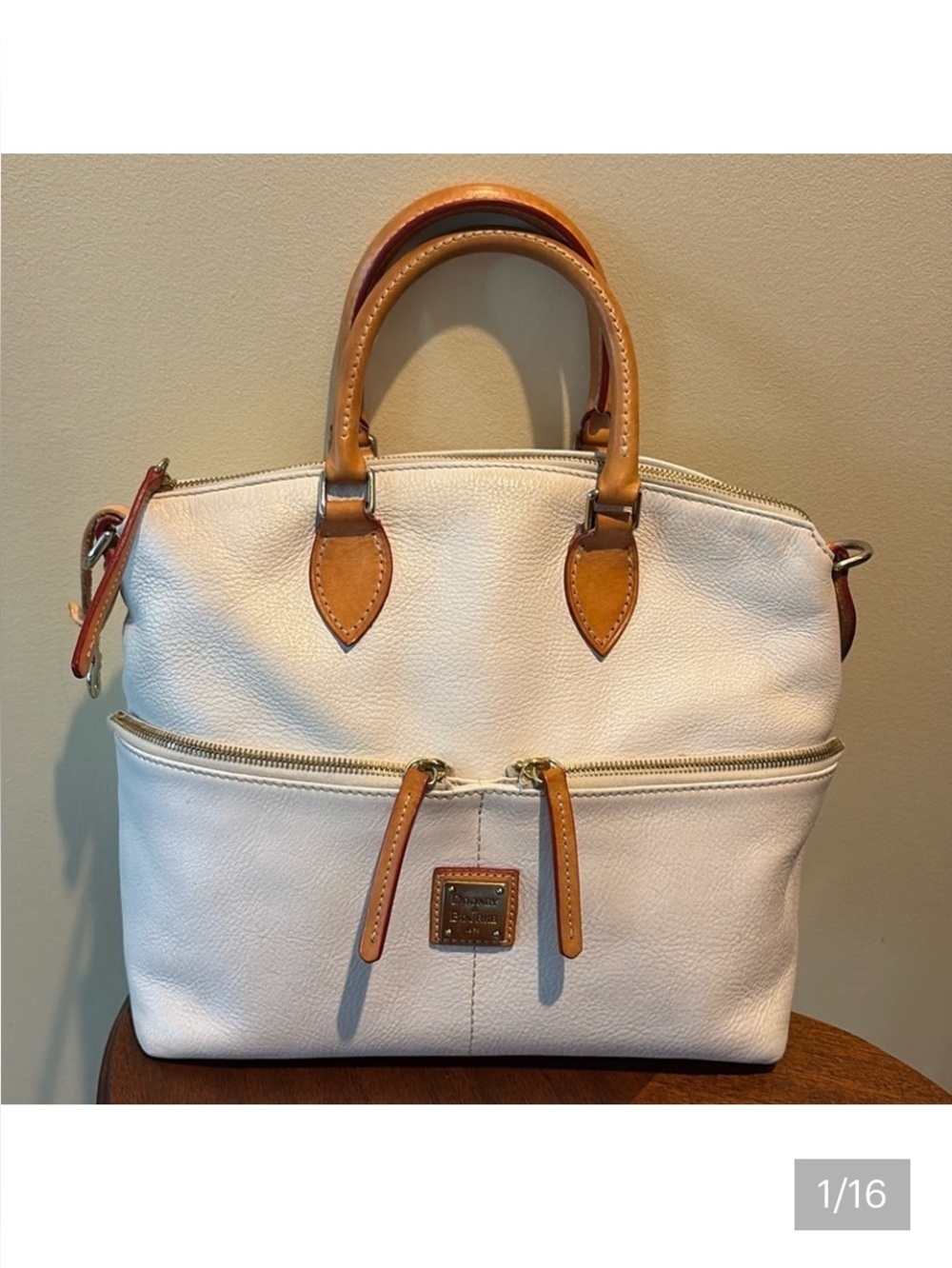Dooney & Bourke  Satchel   Dome top pebbled leather  ivory/ light brown Like New